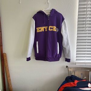 Vintage ENYCE Purple White Full Zip Hoodie Y2K Hip Hop XL
